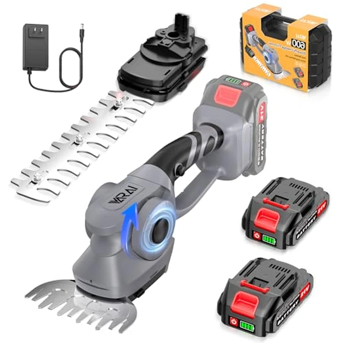 2 in 1 Cordless Hedge Trimmer with 2600mAh Battery*2, High Power and Large Capacity Hedge Shears for Gardens, Patios and Lawns Charger Included by VARAI - Image 1