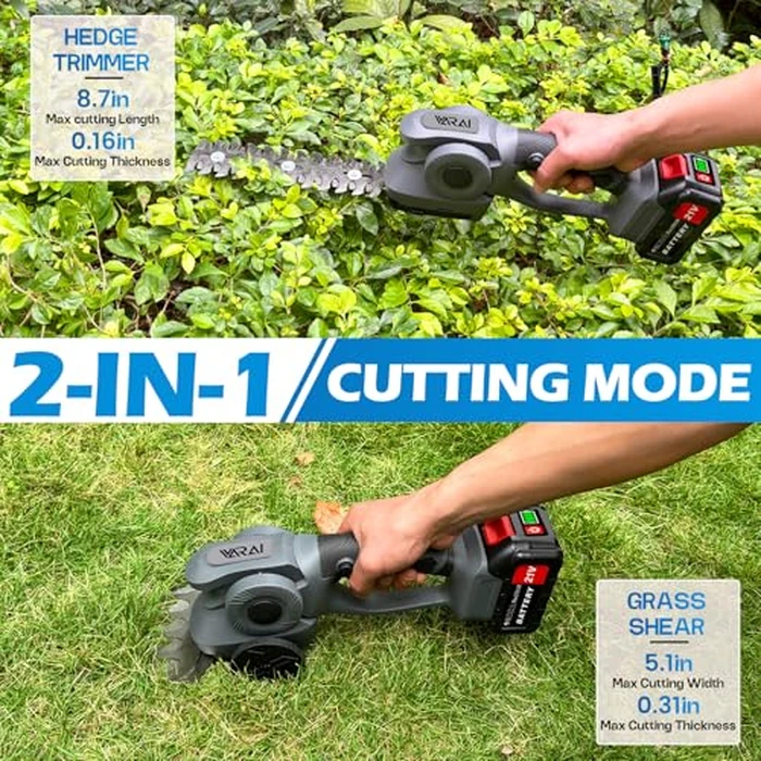 2 in 1 Cordless Hedge Trimmer with 2600mAh Battery*2, High Power and Large Capacity Hedge Shears for Gardens, Patios and Lawns Charger Included by VARAI - Image 3