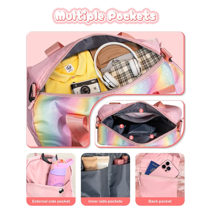 Vogewood Gifts for 4 5 6 7 8 9 10 Year Old Girls-Girl Gym Bag with Shoe Compartment, Kid Weekender Overnight Bags, Initial Travel Tote with Makeup Pouch, Niece Girls Birthday Gift (Letter L) by Vogewood - Image 2