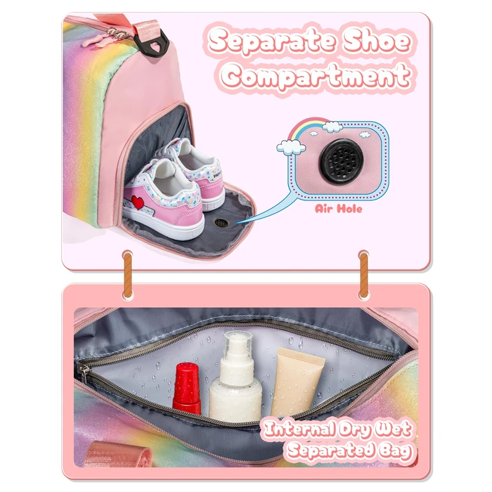 Vogewood Gifts for 4 5 6 7 8 9 10 Year Old Girls-Girl Gym Bag with Shoe Compartment, Kid Weekender Overnight Bags, Initial Travel Tote with Makeup Pouch, Niece Girls Birthday Gift (Letter L) by Vogewood - Image 4