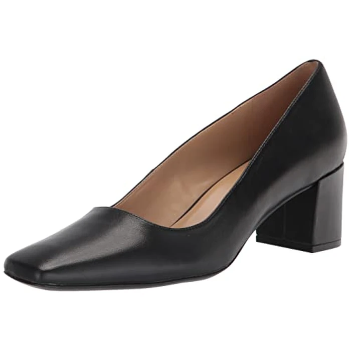 Naturalizer Women Karina Low Block Heel Square Toe Pump, Black Leather, 7.5 Narrow by Naturalizer - Used - Very Good condition