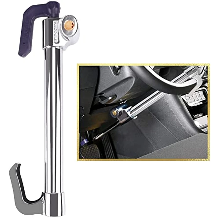 Tevlaphee Universal Steering Wheel Brake Lock Anti-Theft Retractable Double Hook Extended Car Lock Clutch Pedal Lock for Car Truck SUV Van Security with 3 Keys(Extended) by Tevlaphee - Image 1