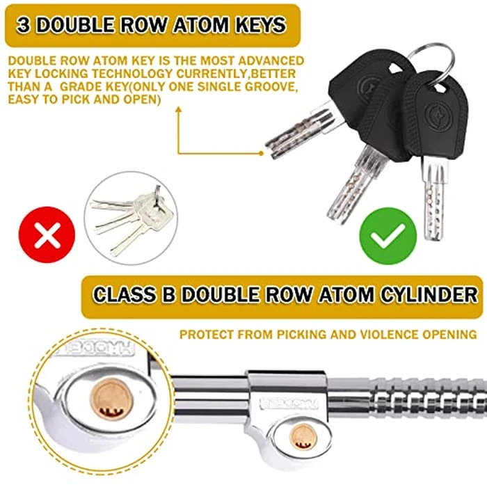 Tevlaphee Universal Steering Wheel Brake Lock Anti-Theft Retractable Double Hook Extended Car Lock Clutch Pedal Lock for Car Truck SUV Van Security with 3 Keys(Extended) by Tevlaphee - Image 4