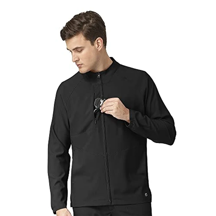 WonderWink W123 Men's Zip Front Warm Up Scrub Jacket, Black, S by WINK - Used - Like New condition - US$35.15