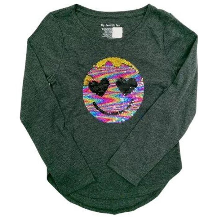 Member's Mark My Favorite Tee Kid's Sequin Smiley Hearts T-Shirt - Dark Grey by Member's Mark - Refurbished - Brand New condition