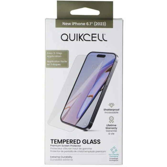 Quikcell Tempered Glass Screen Protector for iPhone 15 - Clear by Quikcell - Refurbished - Brand New condition - US$11.01