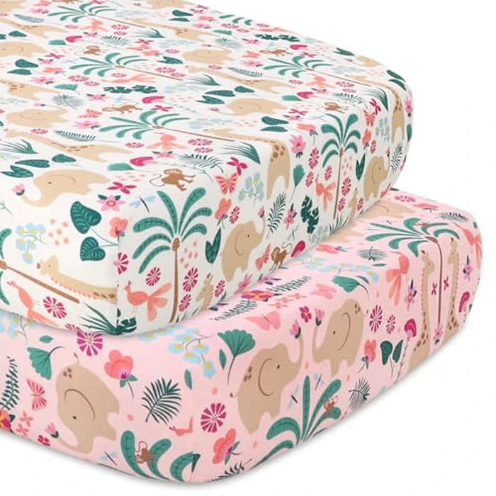 The Peanutshell 5 Piece Baby Crib Bedding Set for Girls - Newborn, Infant & Toddler Nursery Bed Set Decor with Fitted Crib Sheets, Blanket, Dust Ruffle Comforter - Bright Safari by The Peanutshell - Image 4