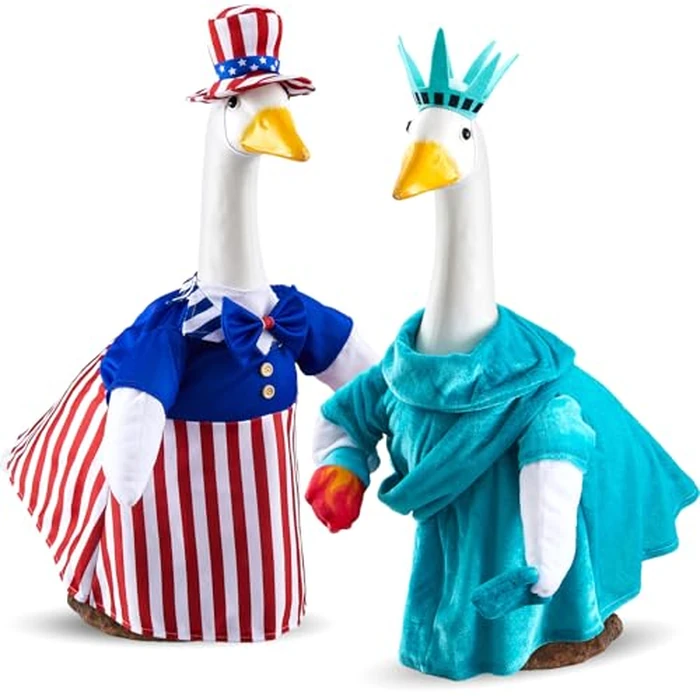 Yeyeplum 2 Set 250 Anniversary USA Porch Goose Outfits for 23" Lawn Statue Patriotic Porch Goose Statue of Liberty Costume for Cement Sculpture Clothes for 4th of July Garden Patio Party Decoration by Yeyeplum - Used - Like New condition - US$26.59