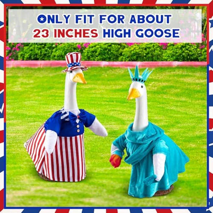 Yeyeplum 2 Set 250 Anniversary USA Porch Goose Outfits for 23" Lawn Statue Patriotic Porch Goose Statue of Liberty Costume for Cement Sculpture Clothes for 4th of July Garden Patio Party Decoration by Yeyeplum - Image 2