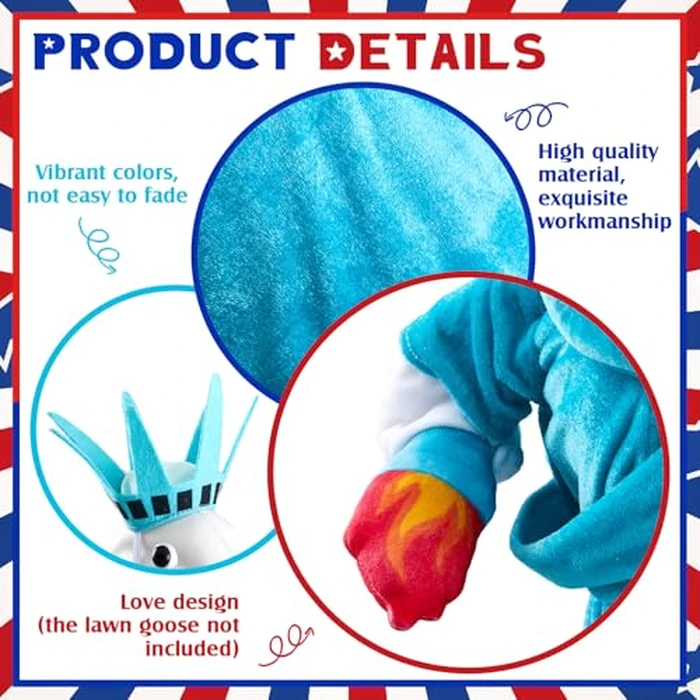 Yeyeplum 2 Set 250 Anniversary USA Porch Goose Outfits for 23" Lawn Statue Patriotic Porch Goose Statue of Liberty Costume for Cement Sculpture Clothes for 4th of July Garden Patio Party Decoration by Yeyeplum - Image 3