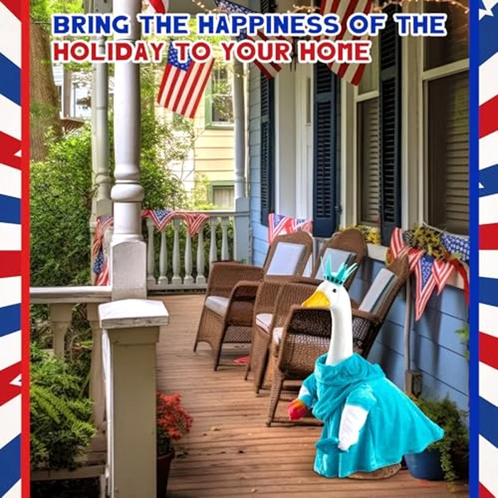 Yeyeplum 2 Set 250 Anniversary USA Porch Goose Outfits for 23" Lawn Statue Patriotic Porch Goose Statue of Liberty Costume for Cement Sculpture Clothes for 4th of July Garden Patio Party Decoration by Yeyeplum - Image 4