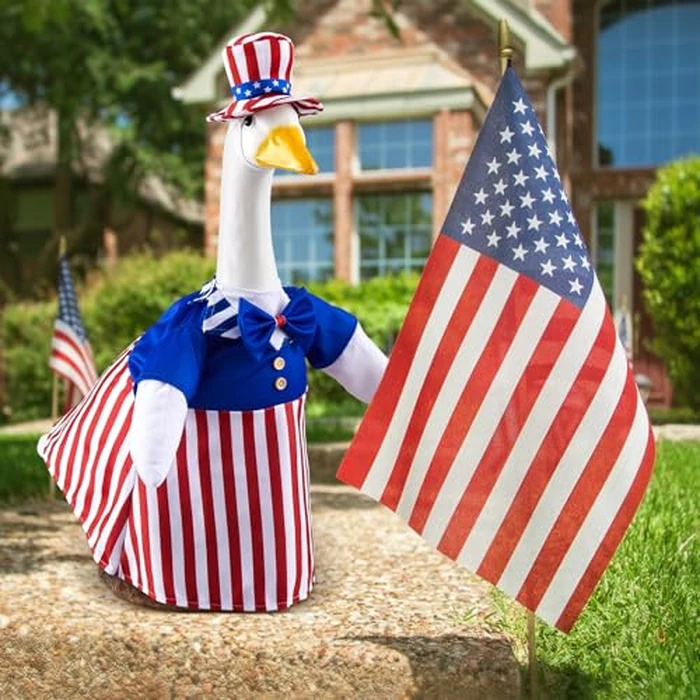 Yeyeplum 2 Set 250 Anniversary USA Porch Goose Outfits for 23" Lawn Statue Patriotic Porch Goose Statue of Liberty Costume for Cement Sculpture Clothes for 4th of July Garden Patio Party Decoration by Yeyeplum - Image 5