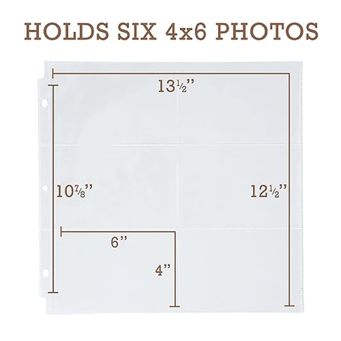 Samsill Scrapbook 6 Pocket Refill Pages 12x12 Inch, 50 Pack, Fits 3 Ring Scrapbook Binders and 12x12 Photo Albums, Holds 12 4x6 Inch Photos, Top-Loading, Heavy-Duty, Super Clear by Samsill - Image 2