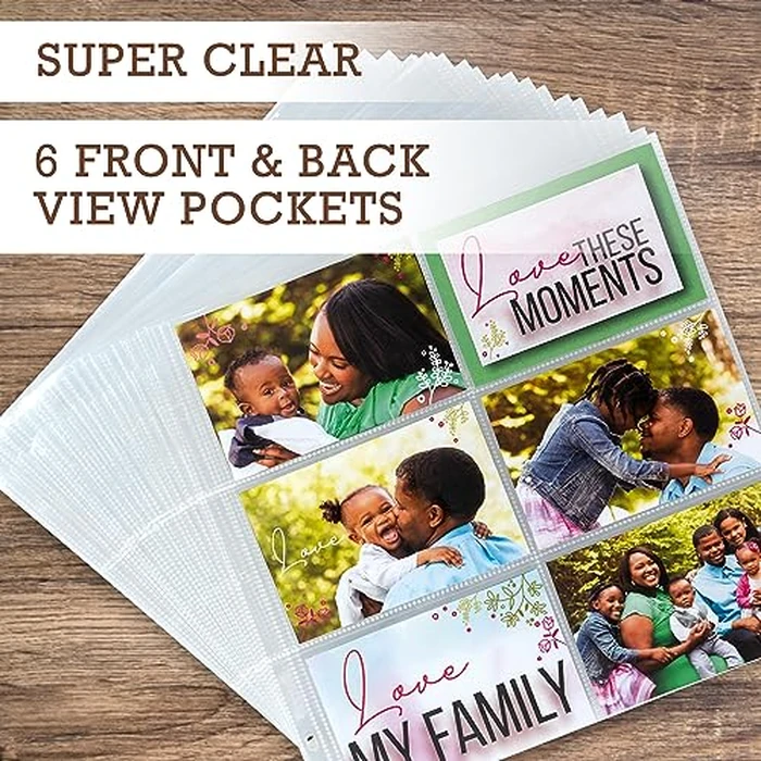 Samsill Scrapbook 6 Pocket Refill Pages 12x12 Inch, 50 Pack, Fits 3 Ring Scrapbook Binders and 12x12 Photo Albums, Holds 12 4x6 Inch Photos, Top-Loading, Heavy-Duty, Super Clear by Samsill - Image 6