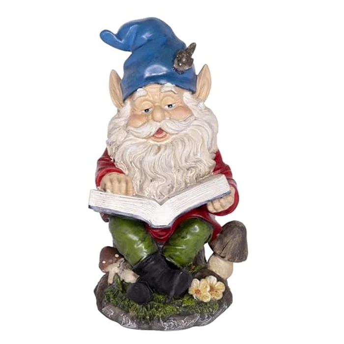 Alpine Corporation 14" Tall Outdoor Garden Gnome Reading a Book Yard Statue Decoration by Alpine Corporation - Image 1