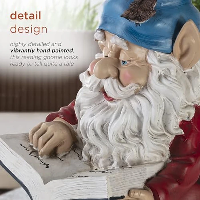 Alpine Corporation 14" Tall Outdoor Garden Gnome Reading a Book Yard Statue Decoration by Alpine Corporation - Image 4