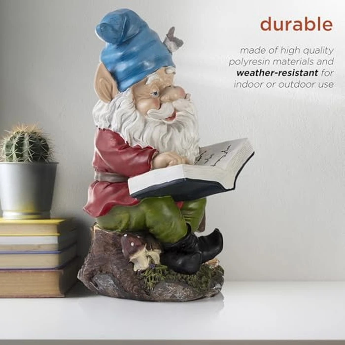 Alpine Corporation 14" Tall Outdoor Garden Gnome Reading a Book Yard Statue Decoration by Alpine Corporation - Image 5