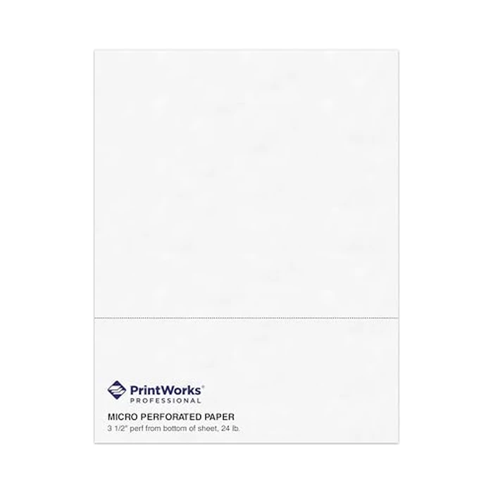 PrintWorks Professional 3 1/2" Horizontal Perforated Paper 8.5” x 11” - Perfect for W-2, 1099, & Statement Use - Made in the USA - 500 Sheets - 24 lb - Printer Compatible - White (04130) by PrintWorks - Used - Like New condition
