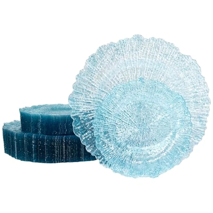 U-QE 60PCS Clear Blue Plates - Glitter Blue Plastic Hanukkah Plates Disposable&Reusable - Heavy Duty Plastic Plate for Hanukkah, Party&Wedding Including 30 Dinner Plate 10" & 30 Appetizer 7" by U-QE - Used - Like New condition