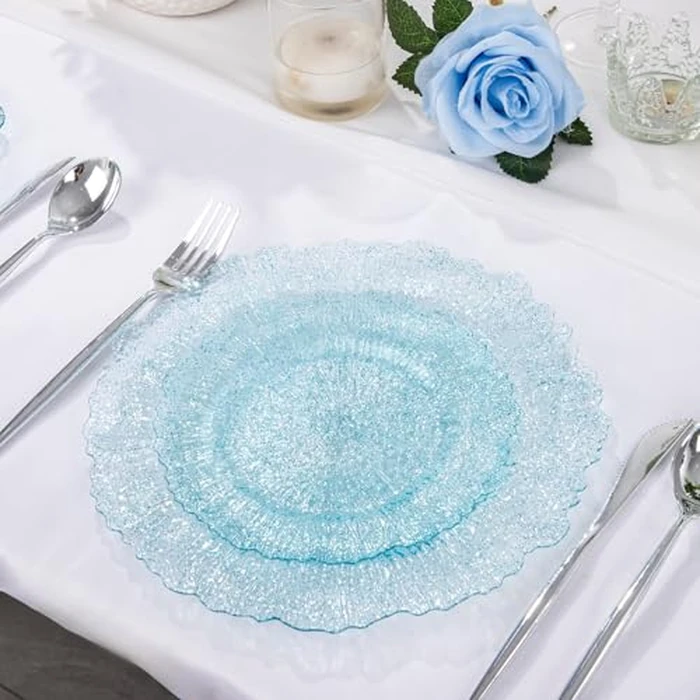U-QE 60PCS Clear Blue Plates - Glitter Blue Plastic Hanukkah Plates Disposable&Reusable - Heavy Duty Plastic Plate for Hanukkah, Party&Wedding Including 30 Dinner Plate 10" & 30 Appetizer 7" by U-QE - Image 4