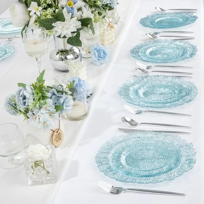 U-QE 60PCS Clear Blue Plates - Glitter Blue Plastic Hanukkah Plates Disposable&Reusable - Heavy Duty Plastic Plate for Hanukkah, Party&Wedding Including 30 Dinner Plate 10" & 30 Appetizer 7" by U-QE - Image 8