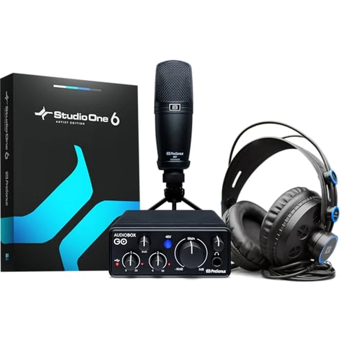PreSonus AudioBox Go Creator Complete Studio Recording Bundle with USB Audio 96K Interface, Condenser Microphone, Professional Monitoring Headphones, and Studio One Pro DAW Software by PreSonus - Image 1