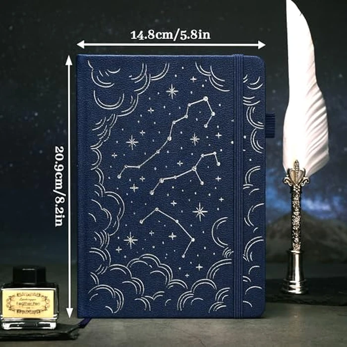 TIEFOSSI Dotted Journal Notebook for Women Men, A5 Hardcover PU Leather Dot Grid Notebook for Journaling Writing Sketching, 160 GSM Thick paper, 192 Numbered Pages, Silver Edge by TIEFOSSI - Image 2