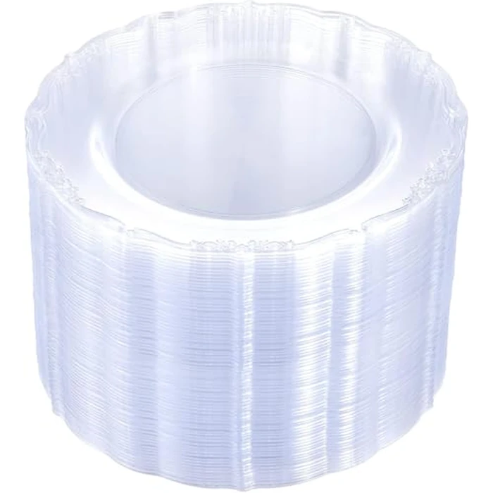 U-QE 60 Pieces Clear Plastic Plates - 10 Inch Clear Disposable Plates - Washable & Reusable - Premium Hard Disposable Dinner Plates - Party Supplies for Birthdays, Celebrations, Wedding and Events by U-QE - Image 1