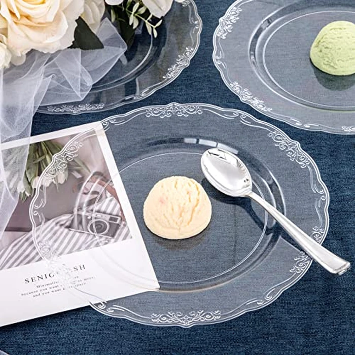 U-QE 60 Pieces Clear Plastic Plates - 10 Inch Clear Disposable Plates - Washable & Reusable - Premium Hard Disposable Dinner Plates - Party Supplies for Birthdays, Celebrations, Wedding and Events by U-QE - Image 4