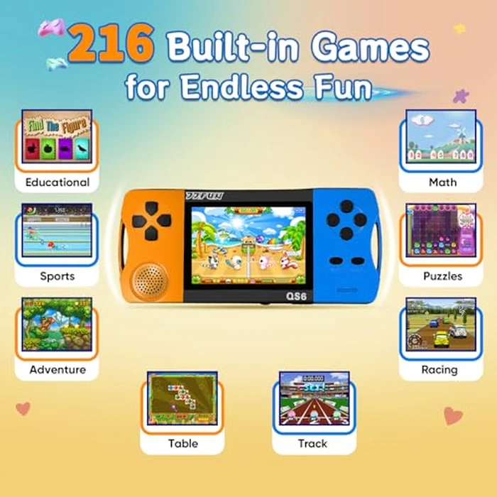 16 Bit Handheld Games for Kids with 3.5" IPS Large Screen Built-in 216 Retro Video Games Portable Gaming Player with Rechargeable Battery Mini Arcade Electronic Toy Gifts for Boys Girls (Blue+Orange) by X-JOYKIDS - Image 2