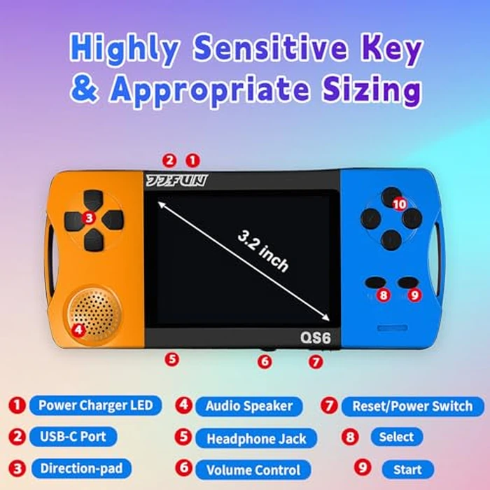 16 Bit Handheld Games for Kids with 3.5" IPS Large Screen Built-in 216 Retro Video Games Portable Gaming Player with Rechargeable Battery Mini Arcade Electronic Toy Gifts for Boys Girls (Blue+Orange) by X-JOYKIDS - Image 7