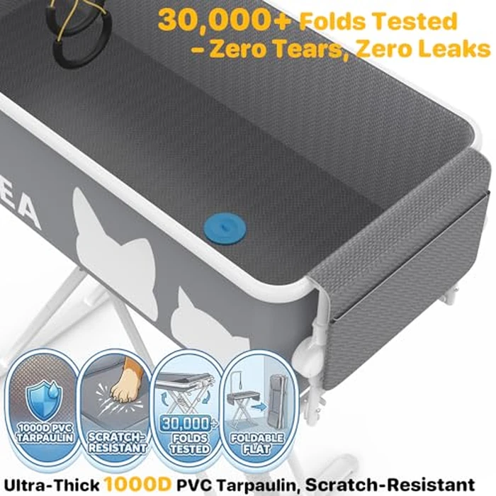 PAWZIDEA 2-in-1 Portable Dog Bathtub & Grooming Table for Medium to Large Dogs up 150lb, 43" Foldable Dog Washing Station, 5-Height Adjustable Elevated Pet Shower Bath, 1.8" Fast Drain, Indoor Outdoor by PAWZIDEA - Image 7