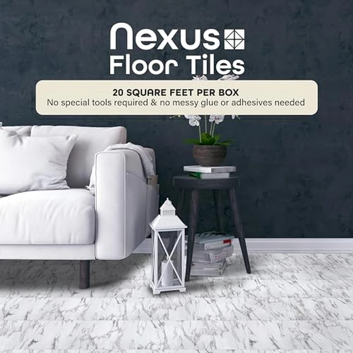 Nexus Self Adhesive 12-Inch Vinyl Floor Tiles, 20 Tiles - 12" x 12", Bianco Marble Pattern - Peel & Stick, DIY Flooring for Kitchen, Dining Room, Bedrooms & Bathrooms by Achim Home Decor by ACHIM - Image 2