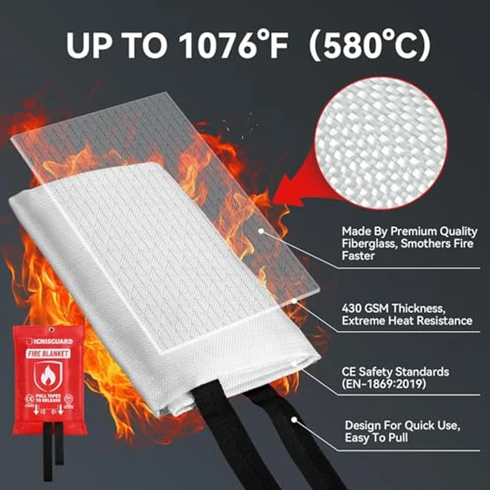 IGNISGUARD 2-Pack Fire Blanket for Home and Kitchen, Includes 1 Fire Resistant Glove and 2 Hooks, Fire Blankets Emergency for Home Safety, Emergency Fire Blankets Suppressant Kit by IGNISGUARD - Image 3