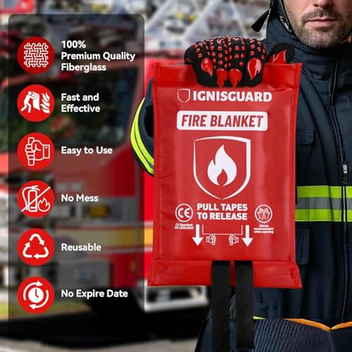 IGNISGUARD 2-Pack Fire Blanket for Home and Kitchen, Includes 1 Fire Resistant Glove and 2 Hooks, Fire Blankets Emergency for Home Safety, Emergency Fire Blankets Suppressant Kit by IGNISGUARD - Image 4