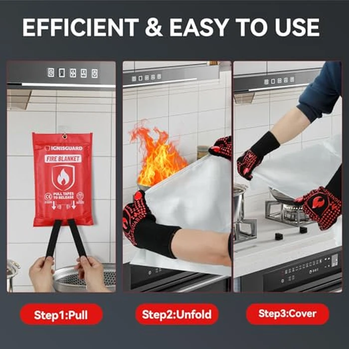 IGNISGUARD 2-Pack Fire Blanket for Home and Kitchen, Includes 1 Fire Resistant Glove and 2 Hooks, Fire Blankets Emergency for Home Safety, Emergency Fire Blankets Suppressant Kit by IGNISGUARD - Image 8