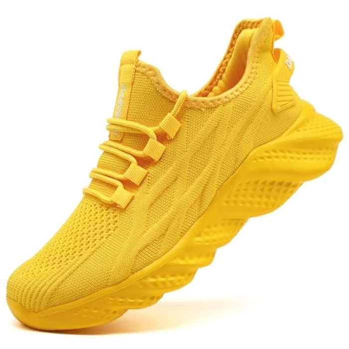 MGBDSZ Men's Walking Running Shoes Sneakers Athletic Non Slip On Sports Tennis Fitness Shoes Casual Workout Lightweight Breathable Trainers Gym Fashion Mesh Soft Comfortable Shoe Yellow Size US 8.5 by MGBDSZ - Image 1