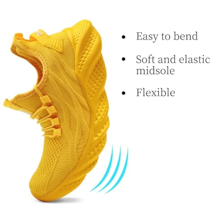 MGBDSZ Men's Walking Running Shoes Sneakers Athletic Non Slip On Sports Tennis Fitness Shoes Casual Workout Lightweight Breathable Trainers Gym Fashion Mesh Soft Comfortable Shoe Yellow Size US 8.5 by MGBDSZ - Image 3