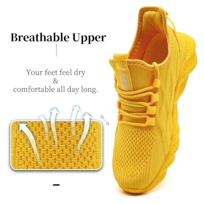 MGBDSZ Men's Walking Running Shoes Sneakers Athletic Non Slip On Sports Tennis Fitness Shoes Casual Workout Lightweight Breathable Trainers Gym Fashion Mesh Soft Comfortable Shoe Yellow Size US 8.5 by MGBDSZ - Image 5