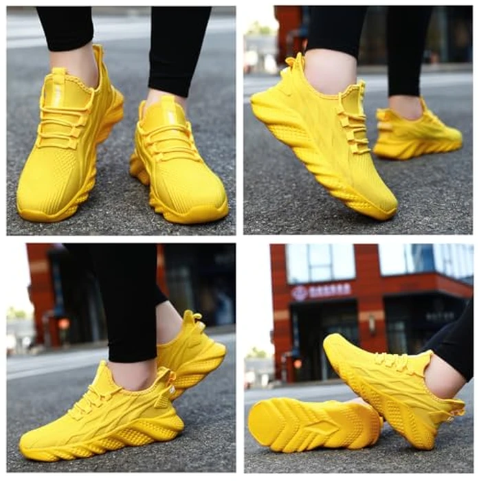 MGBDSZ Men's Walking Running Shoes Sneakers Athletic Non Slip On Sports Tennis Fitness Shoes Casual Workout Lightweight Breathable Trainers Gym Fashion Mesh Soft Comfortable Shoe Yellow Size US 8.5 by MGBDSZ - Image 6
