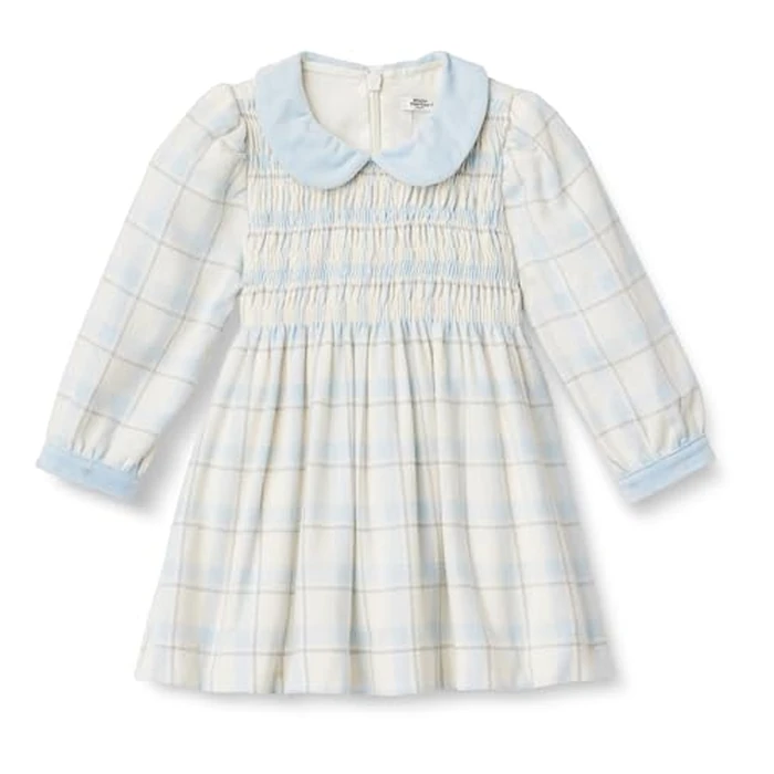 Amazon Essentials X Sofia Grainge Unisex Babies' Long Sleeve Flannel Dress, Ivory Light Blue Simple Plaid, 18 Months by Amazon Essentials - Image 1