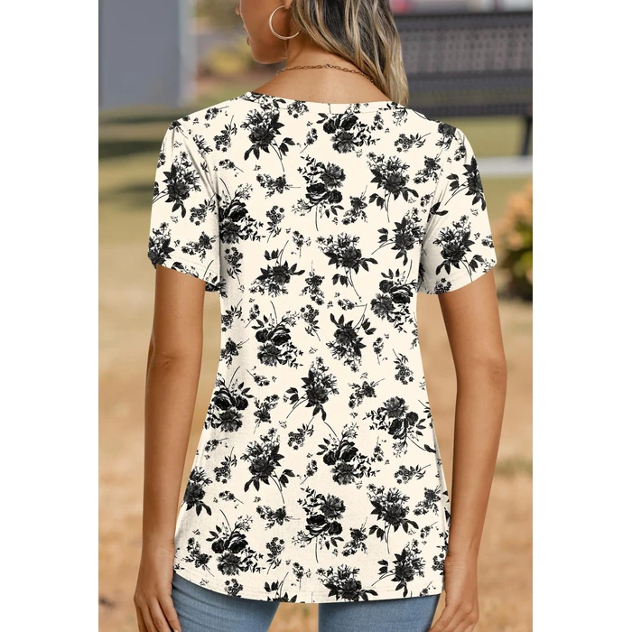 CATHY 2026 Women's Tops Casual Shirts Short Sleeve V Neck Comfy Plus Size Basic Blouse for Leggings Black Rose XX-Large by CATHY - Image 5