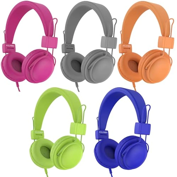 AILIHEN Kids Headphones Wired Bulk 5-Pack for K-6 School & Classroom, with Microphone, 85dB Volume Limit, Shareable, Foldable, 3.5mm Jack for Chromebook, Computer - Dark Color by AILIHEN - Used - Very Good condition - US$22.86