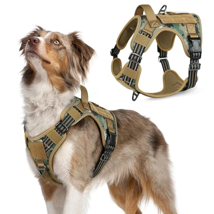 rabbitgoo Dog Harness No Pull, Military for Medium Breed with Handle & Molle, Easy Control Service Vest Training Walking, Adjustable Reflective Tactical Pet Harness, Brown Camo, M by rabbitgoo - Used - Acceptable condition - CA$21.05