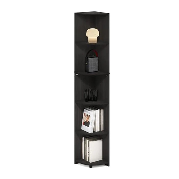 Furinno ECON Corner Shelf, 5-Tier Corner Book Shelf, Storage Shelves, Display Rack, Bookshelf, for Organization and Storage, Living Room, Home Office, Espresso by Furinno - Used - Like New condition - CA$96.71