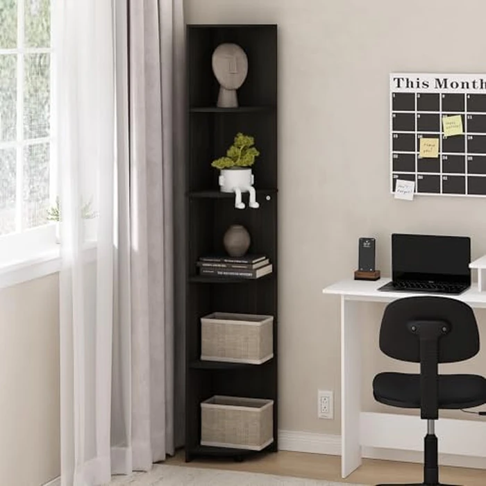 Furinno ECON Corner Shelf, 5-Tier Corner Book Shelf, Storage Shelves, Display Rack, Bookshelf, for Organization and Storage, Living Room, Home Office, Espresso by Furinno - Image 2