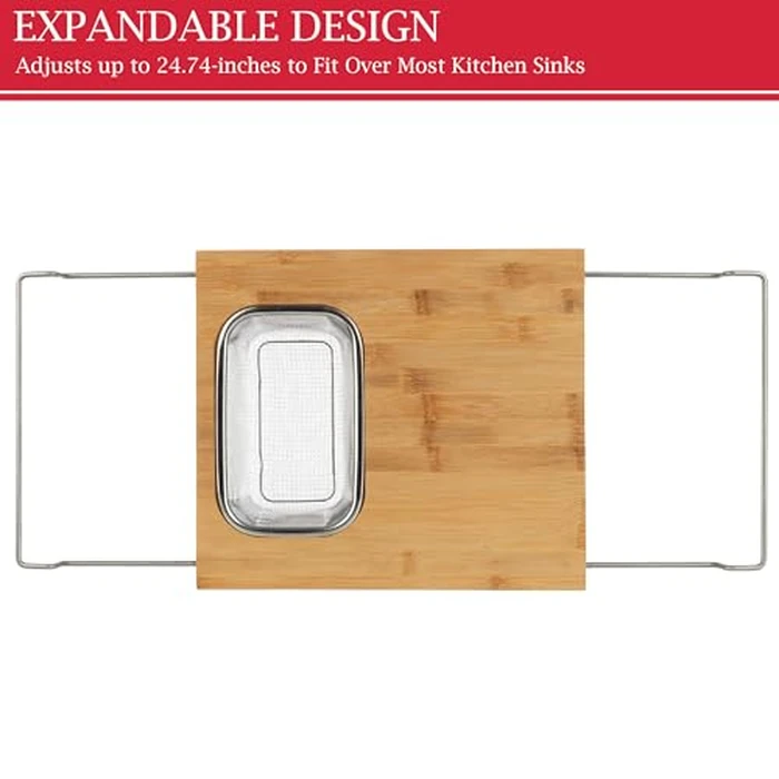 Cutting Board with Strainer - 2 in 1 Adjustable Bamboo Chopping Board with Removable Stainless Steel Colander for Over The Sink by Classic Cuisine by Classic Cuisine - Image 6