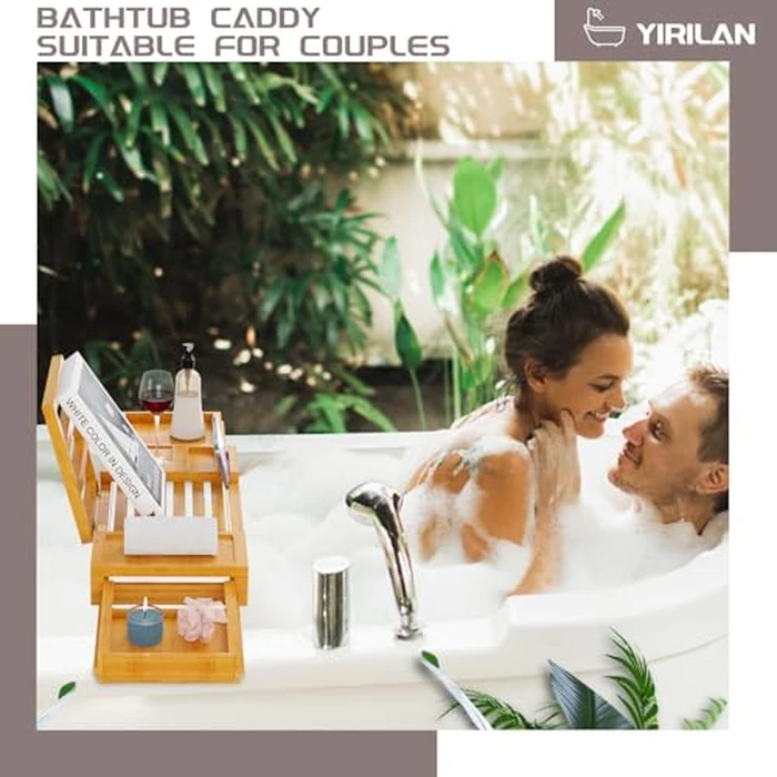 Yirilan Bamboo Bathtub Tray, Expandable Bath Tray for Tub, Bathroom Trays for Bathtub, Bathtub Caddy, Gift for Loved Ones (Bamboo) by Yirilan - Image 4
