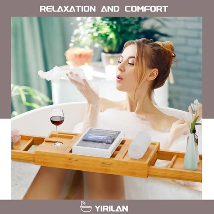 Yirilan Bamboo Bathtub Tray, Expandable Bath Tray for Tub, Bathroom Trays for Bathtub, Bathtub Caddy, Gift for Loved Ones (Bamboo) by Yirilan - Image 5