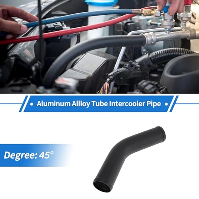 HEROFFIX 2" OD 45 Degree Bend 6064 Aluminum Alloy Tube Intercooler Pipe Surface Blasting Air Intake Connection Hose W/Double Bead Roll 5.9" Length Black by HEROFFIX - Image 2
